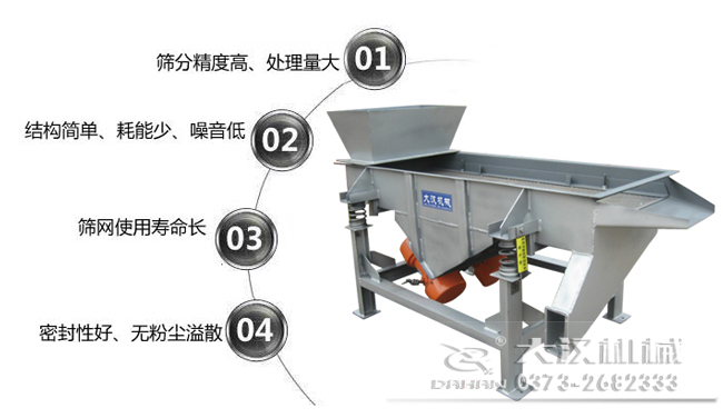 1016型直線振動(dòng)篩特點(diǎn)：1，篩分精度高，處理量大。2，結(jié)構(gòu)簡(jiǎn)單，耗能少，噪音低，3，篩網(wǎng)使用壽命長(zhǎng)，密封性好無粉塵溢散。