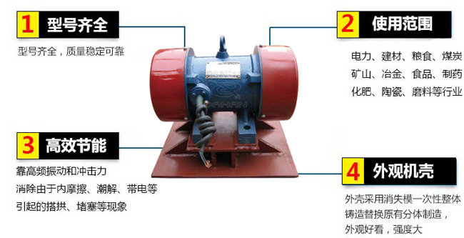 lzf倉壁振動器：1，型號齊全：型號齊全，質(zhì)量穩(wěn)定可靠。2，適用范圍：電力，建材，糧食，煤炭，礦山，冶金，食品，制藥，化肥，陶瓷，磨料等行業(yè)。3，高效：靠高頻振動和沖擊力消除由于內(nèi)摩擦，潮解，帶電等引起的塔供，堵塞等現(xiàn)象。4，外觀機殼：外殼采用消失模一次性整體鑄造替換原有分體制造，外觀好看，強度大。