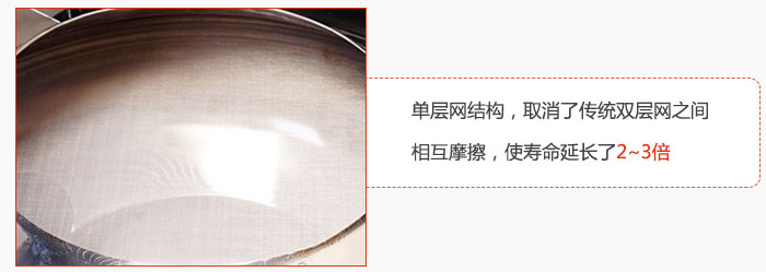 單層網(wǎng)結(jié)構(gòu)，取消了傳統(tǒng)雙層網(wǎng)之間相互摩擦，使壽命延長(zhǎng)了2~3倍