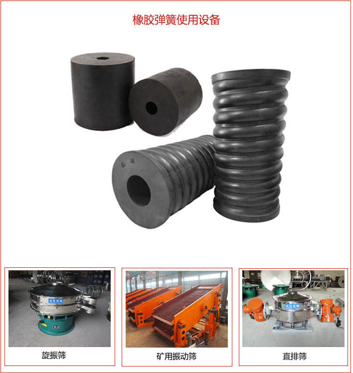 橡膠彈簧適用設(shè)備：旋振篩，礦用振動(dòng)篩，直排篩等