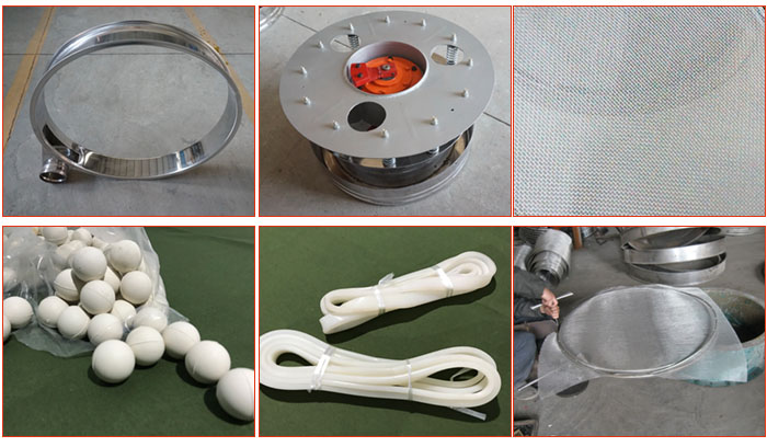 800型全不銹鋼振動篩配件有：振動篩篩框，電機(jī)，不銹鋼篩網(wǎng)等。
