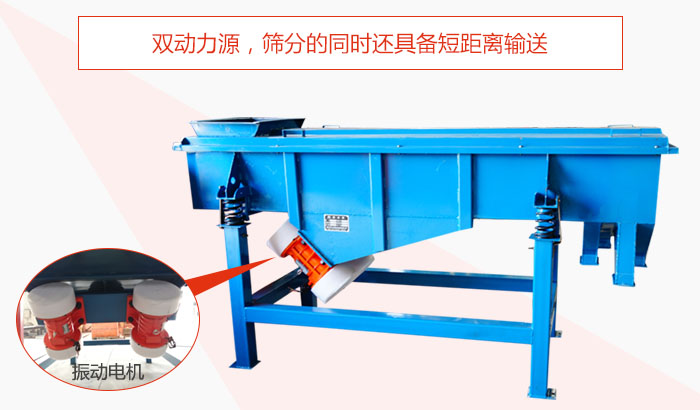 方形振動(dòng)篩雙動(dòng)力源，篩分的同時(shí)還具備短距離輸送。
