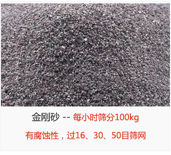 篩分金剛砂每小時(shí)100kg，有腐蝕性，過16、30、50目篩網(wǎng)