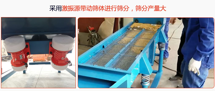 采用激振源帶動篩體進行篩分，篩分產(chǎn)量大。
