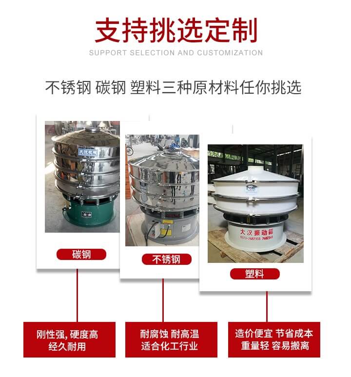 旋振篩可配置一到四層的篩網(wǎng)。旋振篩的篩分效率高，篩分精度高，篩分率高達96%。
