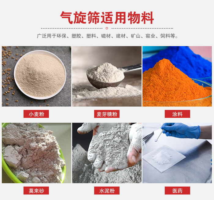 氣旋篩適用物料：小麥粉，麥芽糖粉，涂料，等粉狀物料。