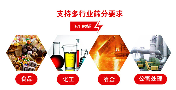 旋振篩適用的行業(yè)：食品行業(yè)，化工行業(yè)，冶金行業(yè)，公害處理等。