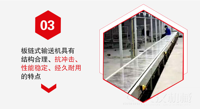 板鏈輸送機具有抗沖擊性能穩(wěn)定，經(jīng)久耐用的的特點展示圖