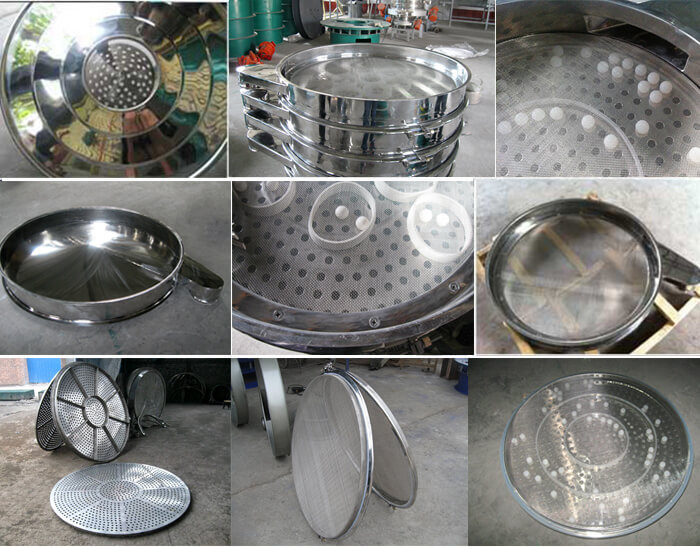 食品振動(dòng)篩細(xì)節(jié)展示：防塵蓋，篩框，網(wǎng)架，底框等。